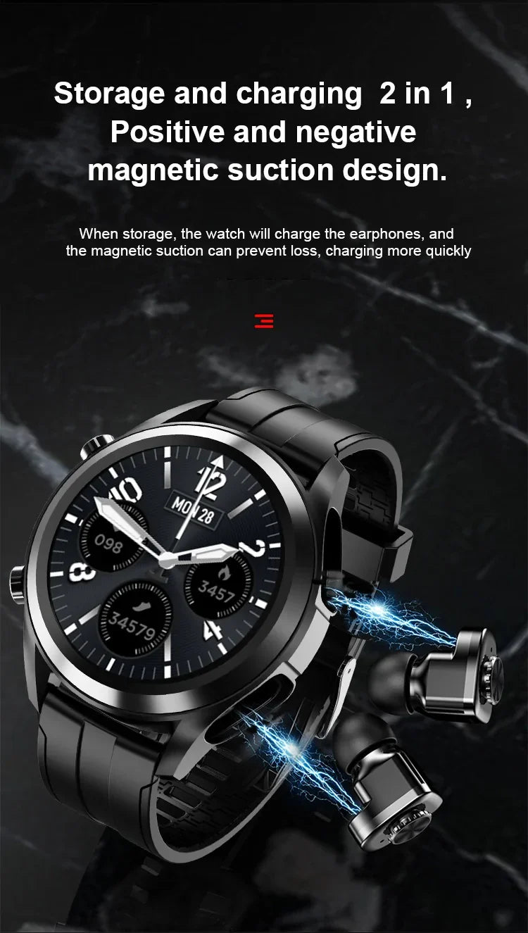 2-in-1 Smartwatch with Built-in Wireless Headphones
